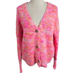 Pink and Orange Multicolor Knit Cardigan Sweater Plus Size